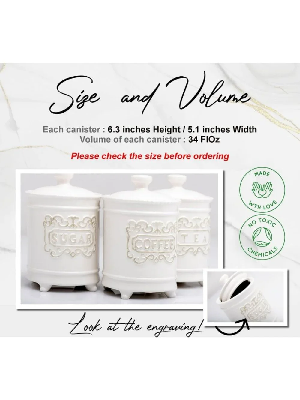 3-Piece Ceramic Canister Set - 35 Oz Each, Airtight Lids, Kitchen Storage